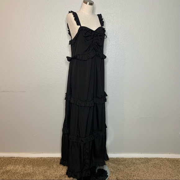 Boohoo Ruffle Tiered Black Sleeveless Maxi Dress - Picture 4 of 11